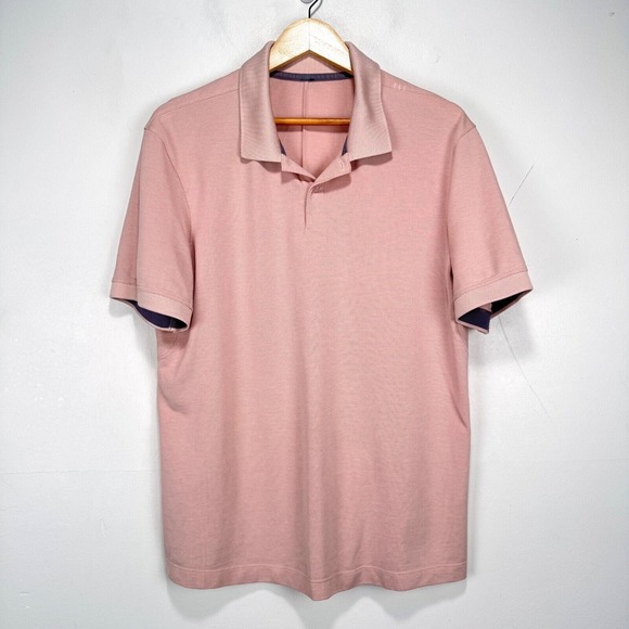 Lululemon Performance Polo‎ Shirt Men Large Pink Cotton Blend Breathable Tech - Picture 1 of 8